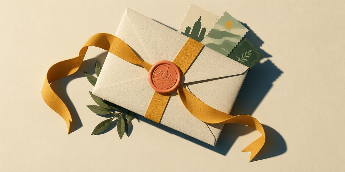 A sealed adventure envelope tied with a yellow ribbon